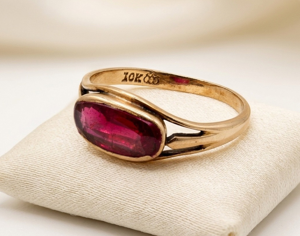 Antique Victorian 10K Rose Gold Ruby East-West Ring M.B. Bryant & Co NY Size 5.5