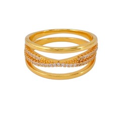 Vintage Gold-Tone | Sterling Silver 925 | Cubic Zirconia Criss Cross Ring Size 8