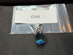 3.57g Vintage Sterling Silver 925 Teardrop Blue Green Iridescent Pendant M