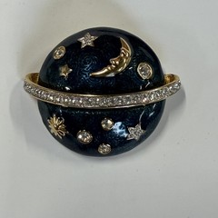 Swarovski Celestial Moon & Stars Blue Enamel, Signed Crystal Dome Brooch Pin.