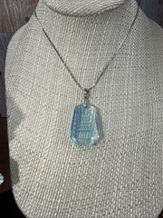 Opaline Blue Glass Japanese Pagoda Necklace & Earrings Set reverse carved