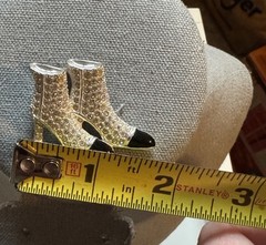 Vtg NAPIER Brooch Boots Shoe Silver Tone with Clear Rhinestone & Black Enamel