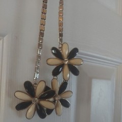 Y2k ERICA LYONS DAISY CHOKER NECKLACE 14″ Blk & Wht ENAMEL SILVER Excellent!