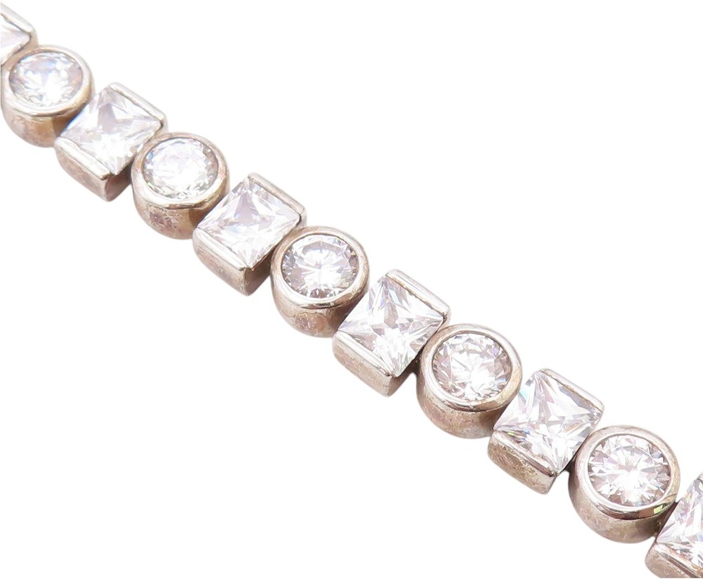 925 Sterling Silver Vintage Bracelet Bezel Set Topaz Geometric Link BT12110