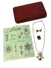 Vintage Gold Electroplate Scitarelli Creations Necklace Earrings Set w Tag & Box