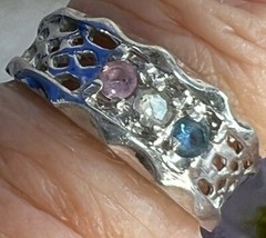 STERLING SILVER 0.925 PINK WHITE BLUE STONE FILIGREE ESTATE BAND RING SIZE 5.5