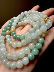 Grade A Untreated Burma Jadeite 純天然翡翠A貨老坑緬甸有種有色三彩長珠串項鍊 Certified