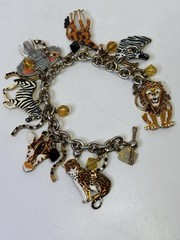 Lunch at the Ritz Signed Charm Bracelet Enamel Zoo Animals Toggle & Loop READ