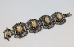 Vintage Victorian Selro Selini Style Baroque Faux Pearl Flower Panel Bracelet