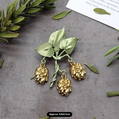 Green Plant Gold Flowers Brooch Stick Pin Leaf New Vintage Fashion