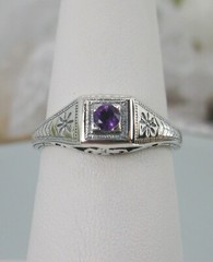 NATURAL Amethyst Ring, Art Deco Wedding Revival Jewelry (Custom-Made) US SELLER