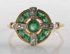 2Ct Art Deco Style Lab Created Diamond & Emerald Engagement 14K Gold Finish Ring