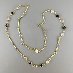 Vintage Chain Necklace Faceted Crystal Bezel Set Bar Link Gold Tone 23”