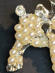 Vintage Deer Brooch Seed Pearls Silver Tone Red Crystal Eye
