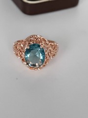 Vintage 1990-s 14 Ct Rolled Gold Aquamarine Ring Size UK R US 8.5 – Hallmarked!