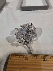 Nolan Miller QVC “Ava” Rose Pavé Crystal Rhinestones Brooch Silver Tone Rhodium