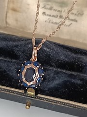 Vintage 1990-s 14 CT Rolled Gold Sapphire Pendant on Chain-Hallmarked 585 RG