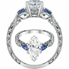 Art Deco Marquise Cut Lab Created Diamond Wedding 14Ct White Gold Finish Ring