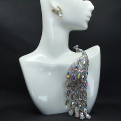 Vintage Long Tailed Silver Crystal Peacock Tassel Brooch Women Accessories Pin