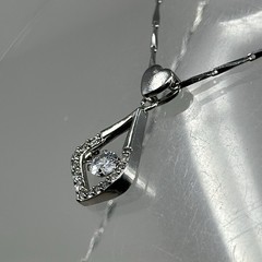 Vintage 925 Sterling Silver Love Drop Dancing Solitaire Crystal Pendant Necklace