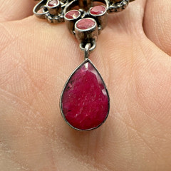 SLG Sterling Silver Necklace Natural Ruby Cluster Y Pendant 3″ Drop 18.5″ 21.60g