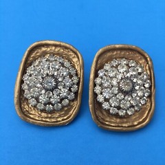 Vintage MCM JEFF LIEB Gold Earrings MID-CENTURY BRUTALIST DESIGN 72 Stones USA