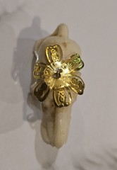Vintage Celluloid Lucky Elephant Charm Pendant Faux Ivory Raised Trunk Gold Tone