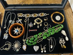 VTG Lot Of 23 Old Costume Jewelry Pieces Bakelite Antique Wearable Stones Rings