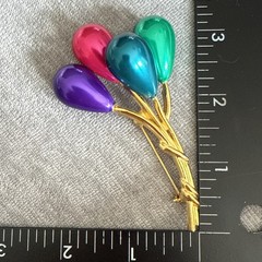 VTG Balloon Brooch Pin Balloons Gold Tone Large Big Birthday Colorful Enamel