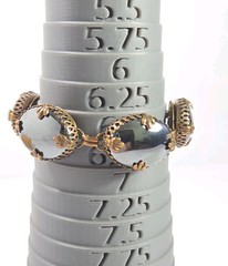 Vintage Jan Michaels Antiqued Brass Filigree Hematite Cabochon 5 Link Bracelet