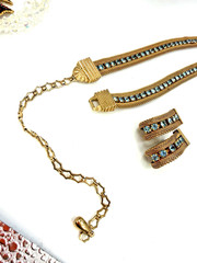 Vintage Necklace Sarah Coventry Blue Rhinestone Set Bracelet Earrings Lot PJ