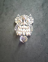Large Vintage Owl Brooch Blue Green Enamel Rhinestone Silver Tone Bird Pin 64mm