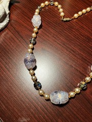 VINTAGE PEARL AND LAVENDER BEADS NECKLACE-21′ -EXCELLENT CONDITION