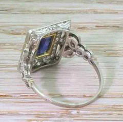 Art Deco Vintage Style Lab Created Sapphire 14K White Gold FN Engagement Ring