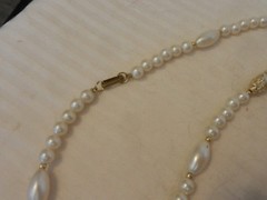 Vintage Stranded White Ball & Ovals with Silver Necklace 54″ Long from Hong Kong
