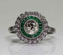 Art Deco Style Lab Created Diamond & Emerald Wadding 14K White Gold Finish Ring