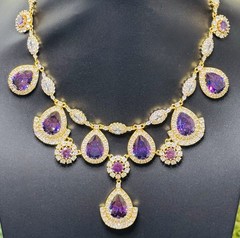 Ciner Signed Purple & Clear Crystal Rhinestone Drop Necklace 1960s