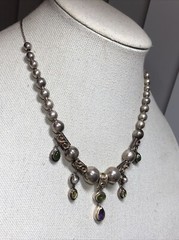 15. Vintage 925 Sterling Silver Ball charm Gemstone Beaded Sliding Necklace 17″
