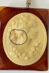Vinatge Carved Bakelite & Celluloid? Cameo Pendant Necklace