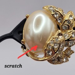 Vtg Richelieu Faux Pearl Floral Rhinestone Cluster ClipOn Earrings Gold Tone