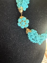 Vintage Necklace with Blue Beads Very Light Weight Costume Jewelry 16″