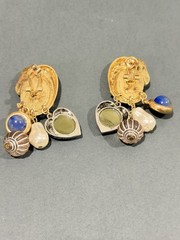 Double Elephant Dangle Earrings Cabochon Imitation Stone Pearl Charm Cluster