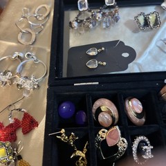 Vtg & Mod Pierced Earrings Lot W/ Signed Enamel Hoops Beaded Studs Pearl 38 Pair