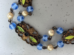 ANTIQUE Nouveau/Deco Bohemia Czech Glass & Enamel Gilt Choker 18″ Necklace, LOSS