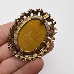 Vintage Victorian Revival Portrait of Boy Faux Pearl Fabric Oval Ornate Pendant