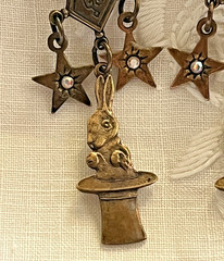 Bronze-Toned Antique-Style Chandelier Dangle Earrings, Stars, Rabbit in Hat 2.5″