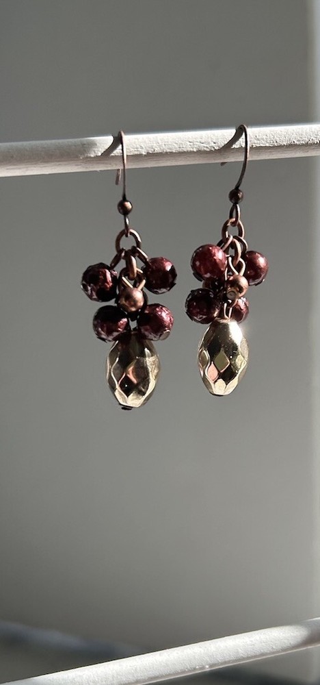 Vintage Earring Purple And Gold Glass Beads Beautiful For Any Occasion