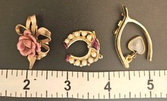 Vintage LOT 3 Broochs Pins Love Luck Beauty Mustard Seed