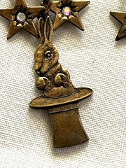 Bronze-Toned Antique-Style Chandelier Dangle Earrings, Stars, Rabbit in Hat 2.5″