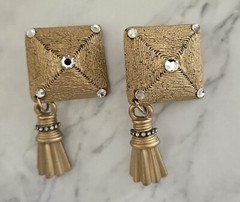 Vintage Gold Tone Jeff Lieb Designer Geometric Tassel Dangle Modernist Earrings